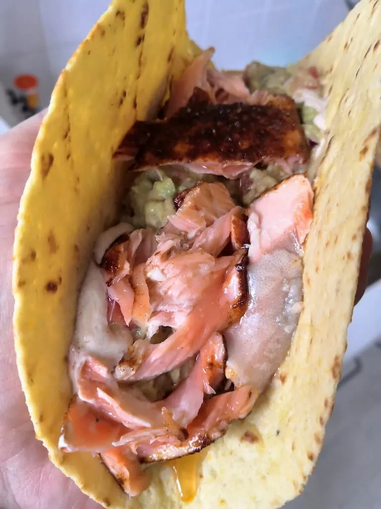 Photo of Easy fried salmon tacos with avocado salsa