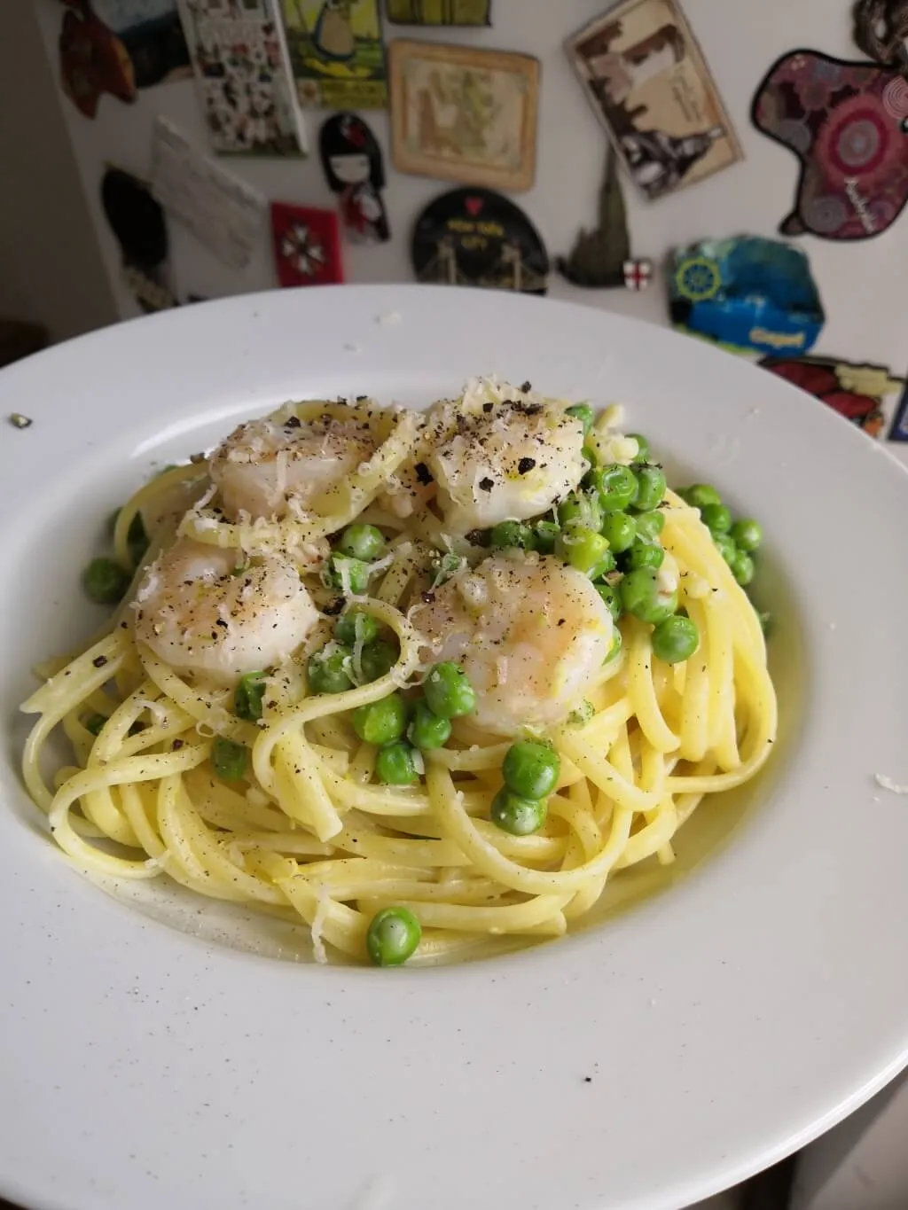 Photo of Quick lemony prawn and pea pasta