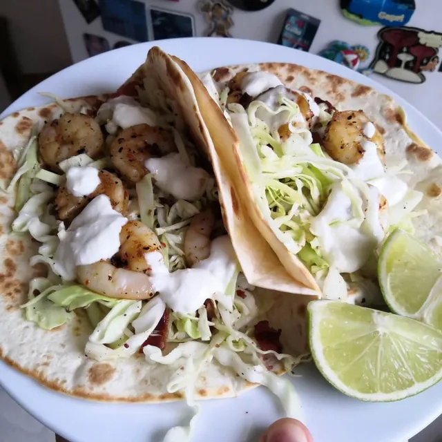 Photo of Prawn, bacon slaw & avocado tacos