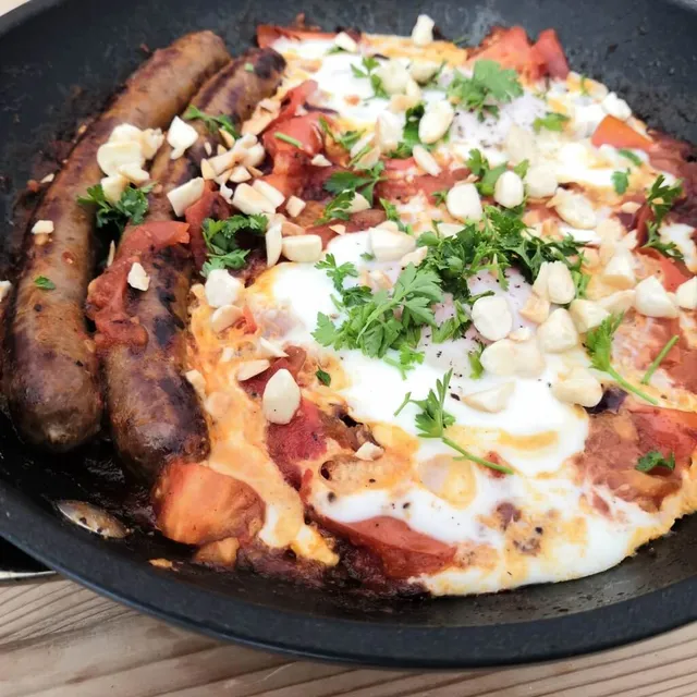 Photo of Middle Eastern eggs with merguez & pistachios