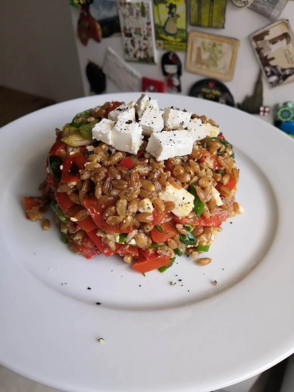 Photo of Farro and roasted red pepper salad