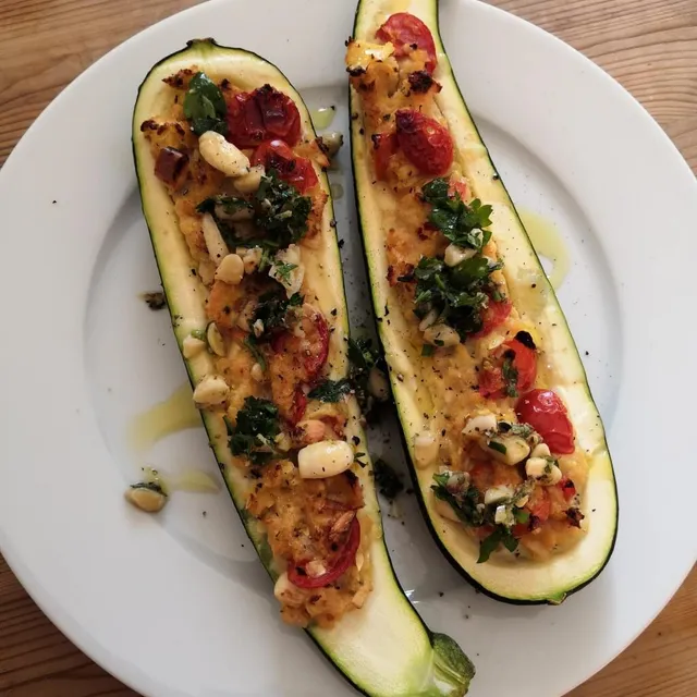Photo of Stuffed courgettes with pine nut salsa