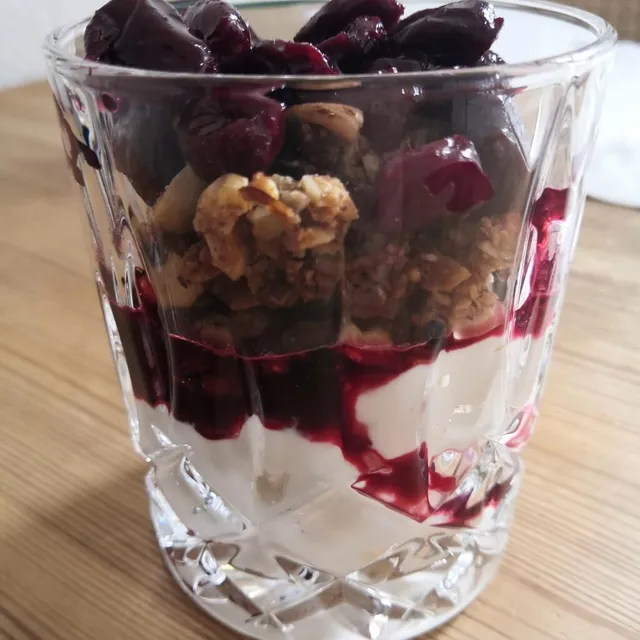 Photo of Sweet and salty cheesecake with cherries